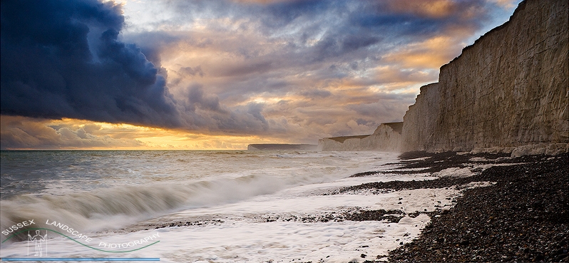 slides/Storm Force.jpg coast guard cottages east sussex coastal coast blue sky winter seaside cold bitter panoramic cliffs white seven sisters country park cuckmere haven beach storm rough sea sunset Storm Force